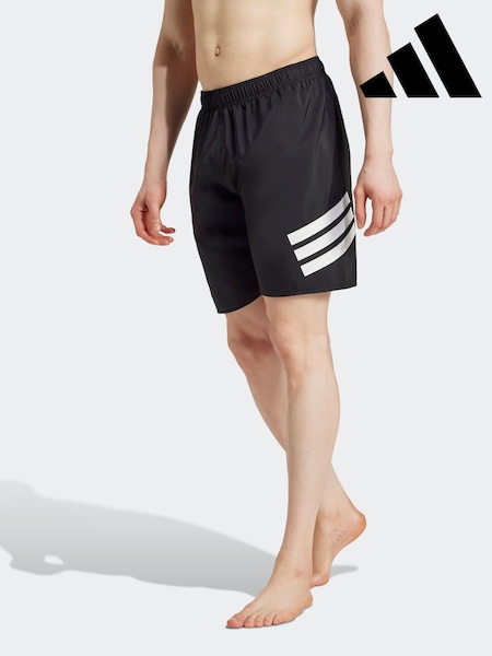 adidas Black/White 3-Stripes 8 Inch Swim Shorts (F19934) | £30