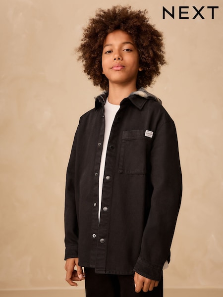 Black Twill Collar Hooded Overshirt (3-16yrs) (F19960) | £20 - £25
