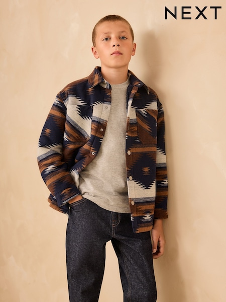 Tan/Navy Ikat Pattern Lined Shacket (3-16yrs) (F19961) | £30 - £35