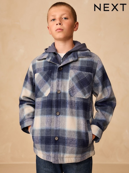Navy Blue Borg Lined Hooded Check Shacket (3-16yrs) (F19964) | £34 - £39