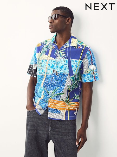 Cobalt Blue Alec Cummings Printed Short Sleeve Shirt (F20017) | £0