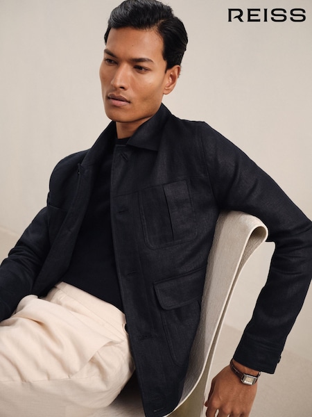 Reiss Navy Adam Linen Four-Pocket Jacket (F20049) | £270
