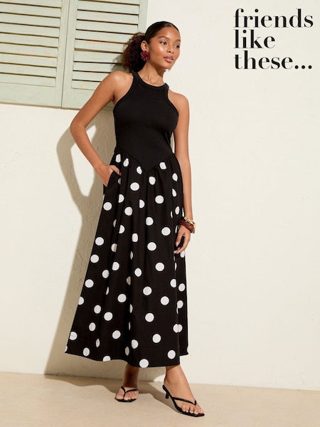 Friends Like These Black/White Mix Drop Waist 2-In-1 Midi Dress (F20053) | £40