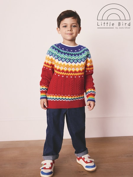 Little Bird by Jools Oliver Red Kids Bright Fairisle Knitted Family Christmas Jumper (F20091) | £22 - £28
