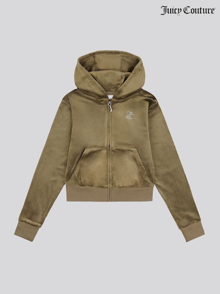 Juicy Couture Green Girls Mini Diamante Zip Hoodie (F20102) | £70 - £84