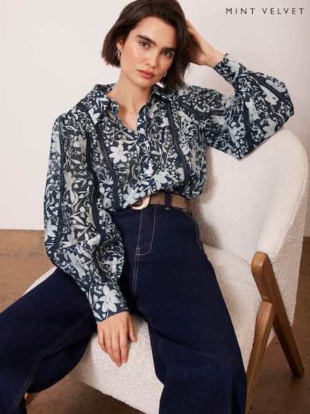 Mint Velvet Blue Floral Print Shirt (F20178) | £99