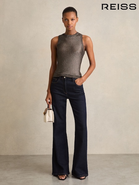 Reiss Gunmetal Tia Metallic Knit Vest (F20238) | £98