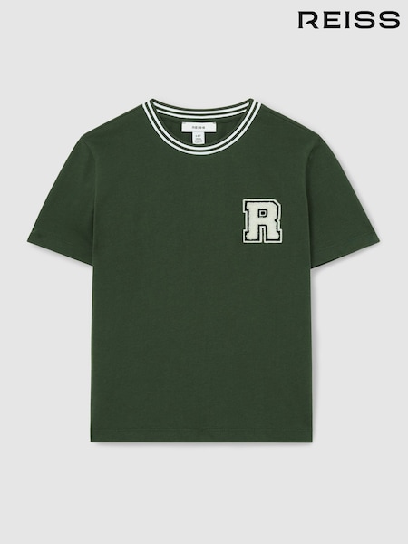 Reiss Green Palmers 13-14 yrs Cotton Letter-Patch T-Shirt (F20251) | £20
