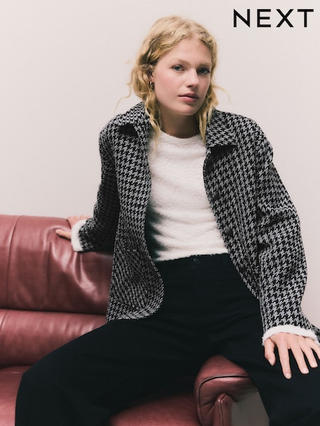 Monochrome Boucle Button Through Shacket (F20259) | £56