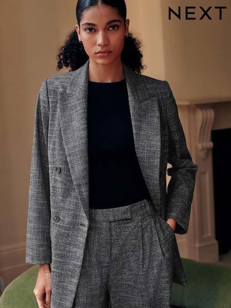 Grey Crosshatch Double Breasted Longline Blazer (F20277) | £80