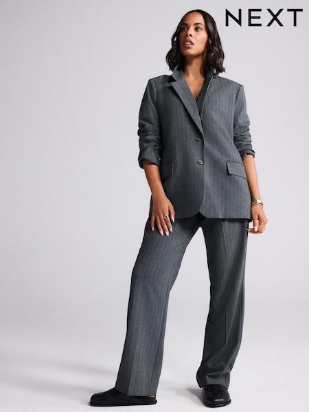 Grey Striped Straight Tailored Trousers (F20297) | £42
