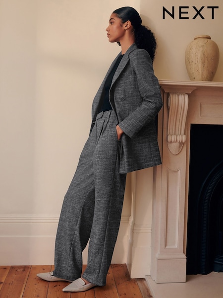 Grey Crosshatch Double Pleated Straight Leg Trousers (F20301) | £45