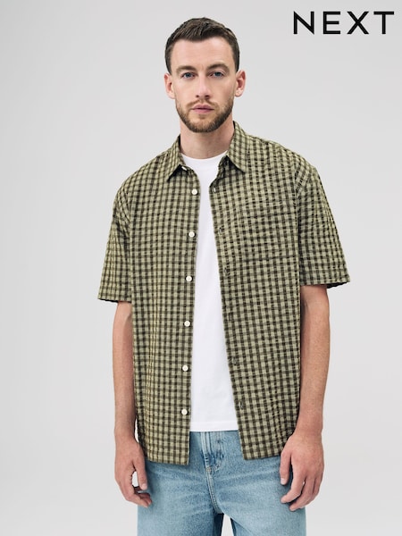 Green Textured Micro Check Short Sleeve Shirt (F20310) | £32