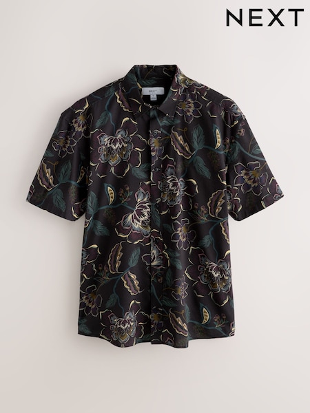 Black Floral Printed Short Sleeve Shirt (F20357) | £0