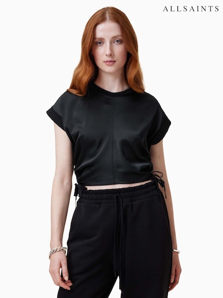AllSaints Black Mira Satin T-Shirt (F20363) | £85