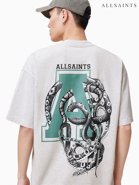 AllSaints Grey 100% Organic Cotton Caduceus Short Sleeve Crew Jumper (F20384) | £59