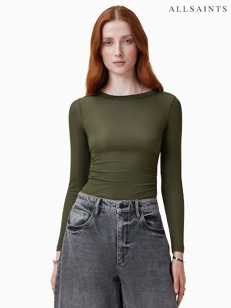 AllSaints Green Bec Long Sleeve T-Shirt (F20397) | £49