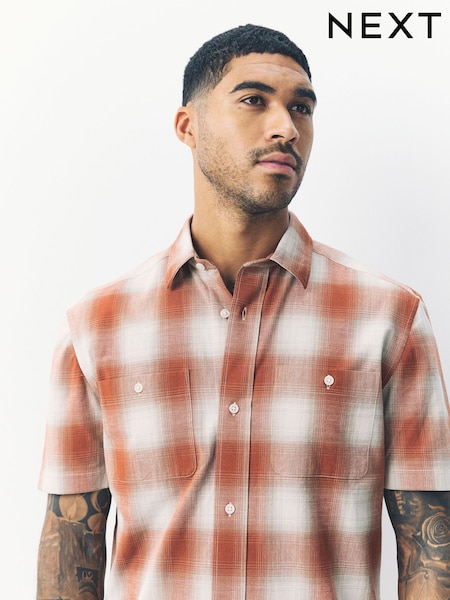 Orange Twin Pocket Short Sleeve Check Shirt (F20414) | £30