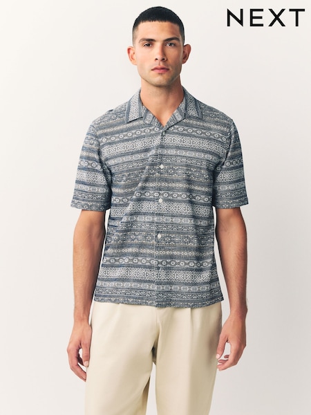 Blue Navajo Style Printed Jersey Short Sleeve Shirt (F20420) | £35