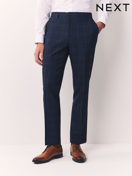 Navy Regular Fit Check Trousers (F20422) | £20