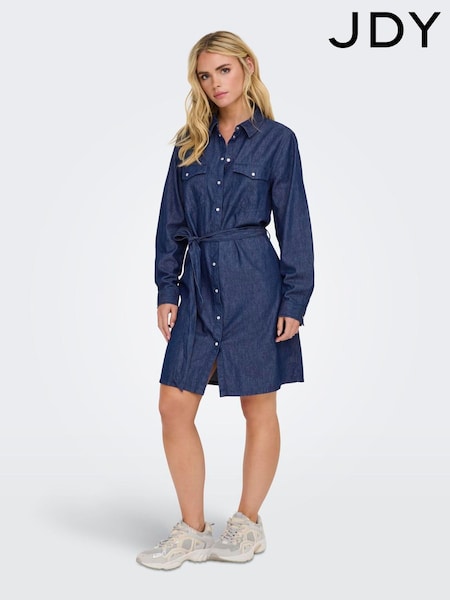 JDY Blue Tie Waist Denim Shirt Dress (F20425) | £17.50