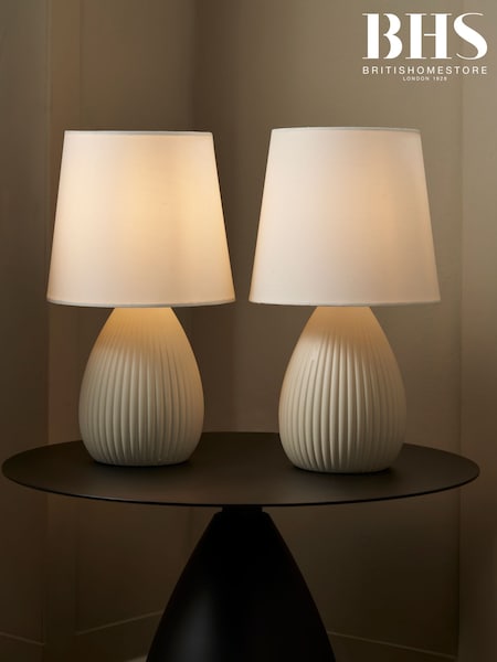 BHS Set of 2 Cream Teardrop Ceramic Table Lamp (F20475) | £35