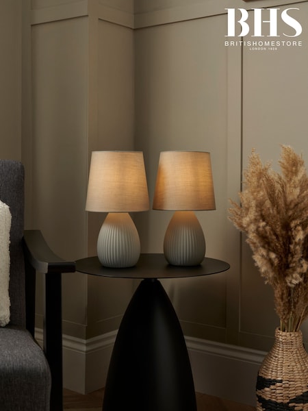 BHS Set of 2 Light Grey Teardrop Ceramic Table Lamp (F20477) | £35