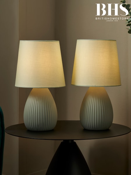 BHS Set of 2 Green Teardrop Ceramic Table Lamp (F20482) | £35