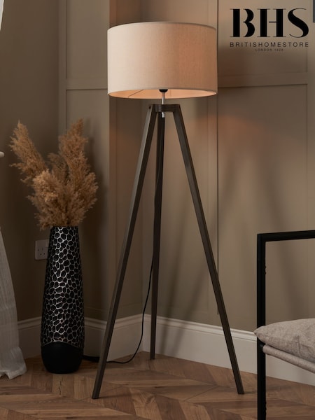 BHS Dark Walnut Wooden Tripod Floor Lamp (F20485) | £85