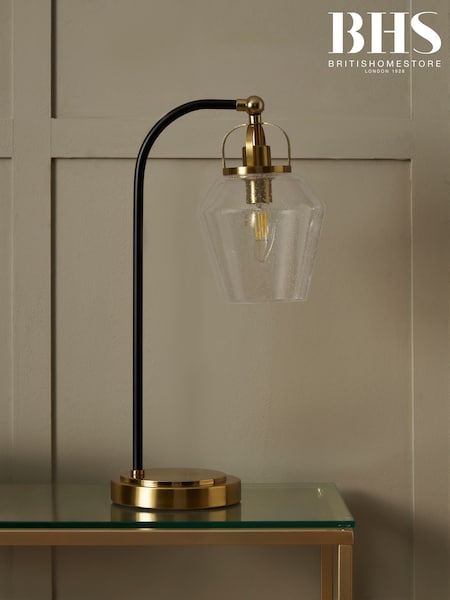 BHS Brass Bubble Glass Arc Table Lamp (F20491) | £45