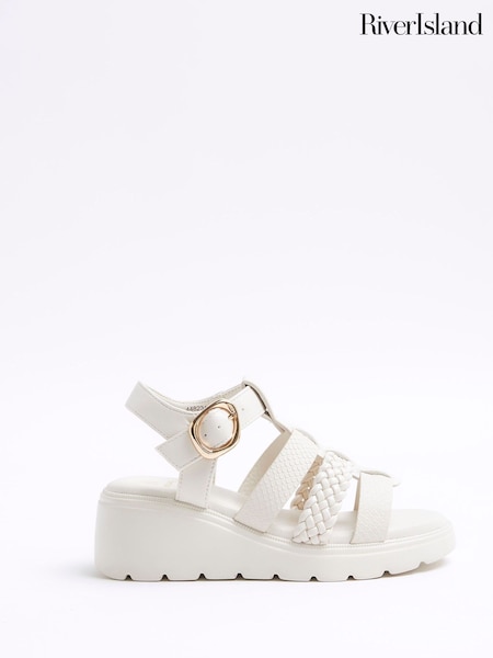 River Island Cream Girls Plait Wedge Sandals (F20562) | £26