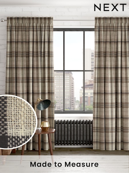 Natural Linen Look Check Made to Measure Curtains (F20617) | £82