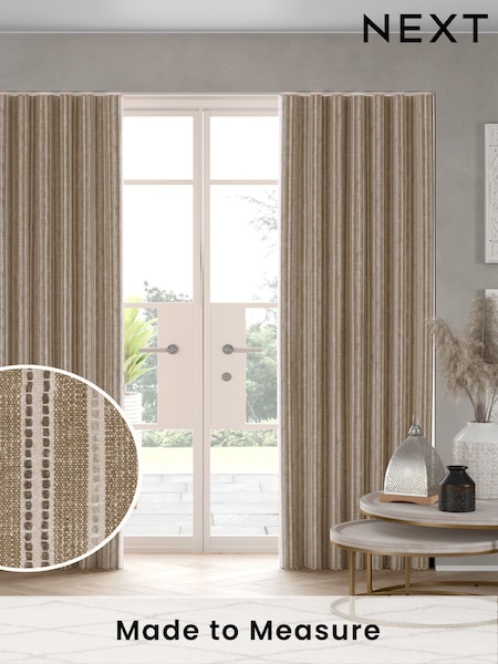 Dark Natural/Grey Woven Stripe Made to Measure Curtains (F20619) | £109