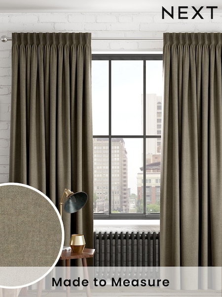 Khaki Green Matte Chenille Made to Measure Curtains (F20620) | £91