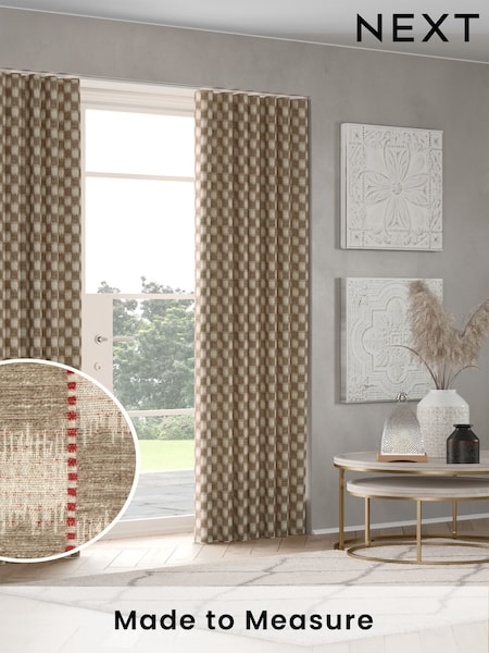 Natural/Orange Stripe Jacquard Made to Measure Curtains (F20625) | £109