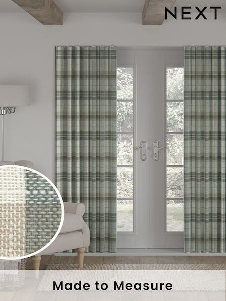 Green Linen Look Check Made to Measure Curtains (F20629) | £82