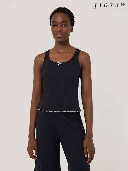 Jigsaw Blue 100% Cotton Pointelle Vest Top (F20636) | £39