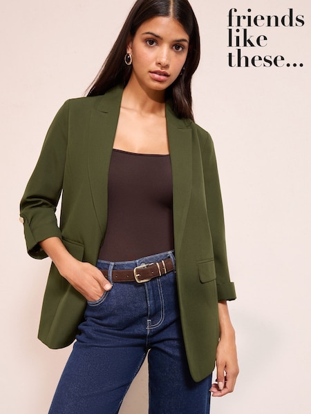 Friends Like These Forest Green Edge to Edge Tailored Sleeve Detail Blazer (F20663) | £44