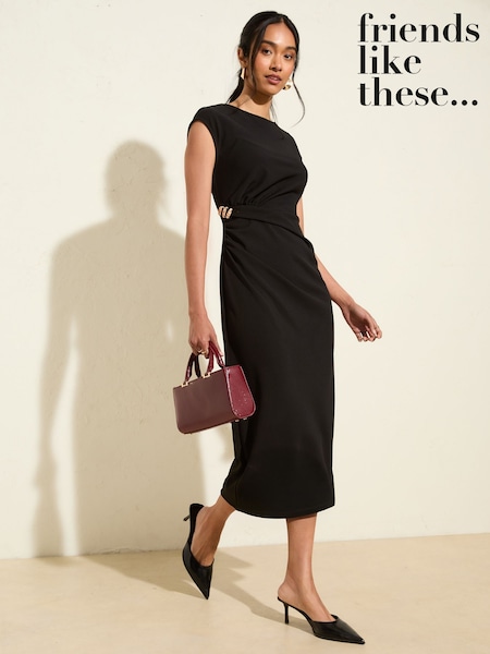 Friends Like These Black Tailored Jersey Twist Front Hardware Midi Dress (F20664) | £48
