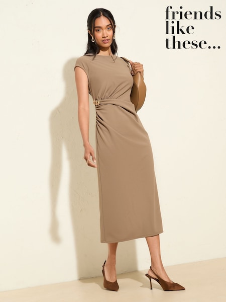 Friends Like These Brown Tailored Jersey Twist Front Hardware Midi Dress (F20669) | £48