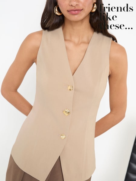 Friends Like These Cream Sculpting Stretch Multi Button Waistcoat (F20766) | £44