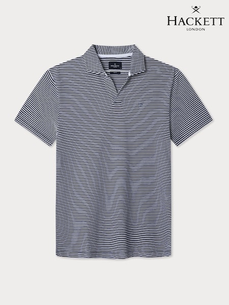 Striped Pique Knit Polo With Open Collar (F20856) | £120