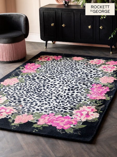 Rockett St George Leopard Love Floral Border Tufted Rug (F20926) | £70 - £300