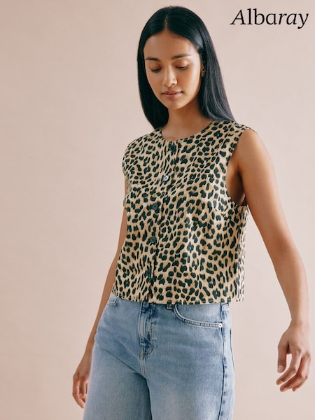 Albaray Animal 100% Cotton Button Shell Brown Top (F20956) | £65