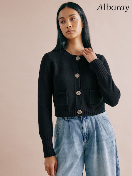 Albaray Cropped 100% Cotton Black Cardigan (F20965) | £69