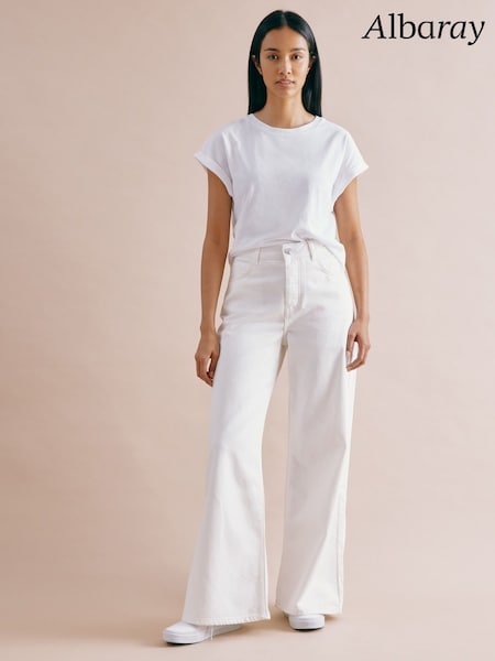 Albaray Cream Full Length Wide Leg 100% Cotton Jeans (F20984) | £89