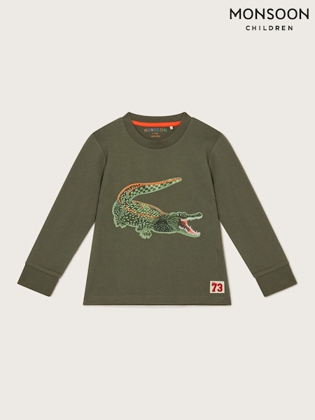 Monsoon Green Crocodile Print Long Sleeve 100% Cotton Top (F21118) | £16 - £18