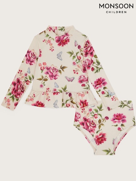 Monsoon Natural Baby Floral Long Sleeve Swimsuit 2 Piece (F21136) | £22 - £24