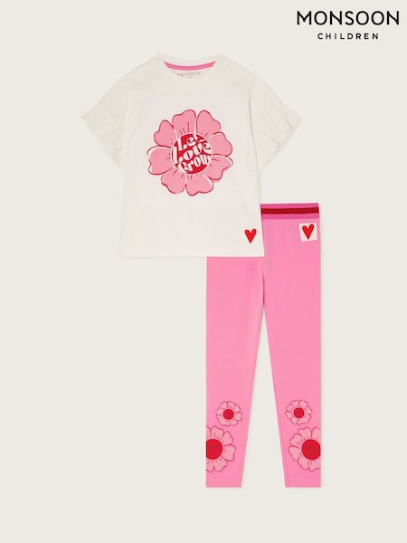 Monsoon Pink Frilly Flower Print T-Shirt and Leggings Set (F21170) | £37 - £39