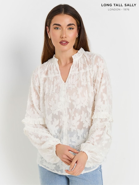 Long Tall Sally White Floral Jacquard Blouse (F21206) | £39